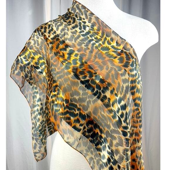 Animal Leopard Print Silky Satin Scarf (13” x 59”) Rectangle Sheer Stripe Safari - Picture 1 of 4